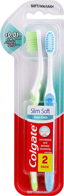 Набір "Slim Soft", м'яка, синя + зелена - Colgate Toothbrush — фото N1