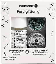 Парфумерія, косметика Набір - Nailmatic Pure Glitter Turquoise/Silver Glitter (base/8ml + glitter/2pcs + brush)