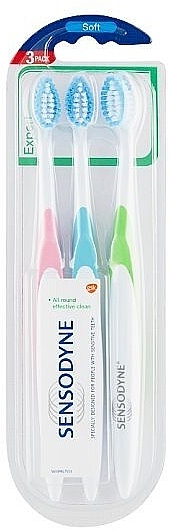Набір зубних щіток "Бережний догляд", рожева + синя + зелена - Sensodyne Expert Soft — фото N1