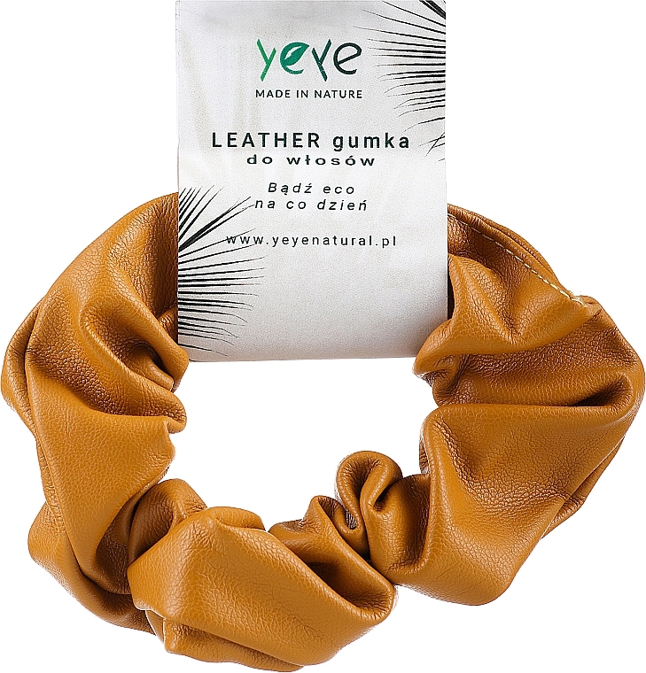 Кожаная резинка для волос 10.5 х 3.5 см, горчичная - Yeye Leather Scrunchie — фото N1