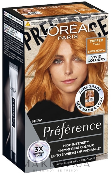 Фарба для волосся - L'Oreal Paris Preference Vivid Colours — фото 7.432 - Copper