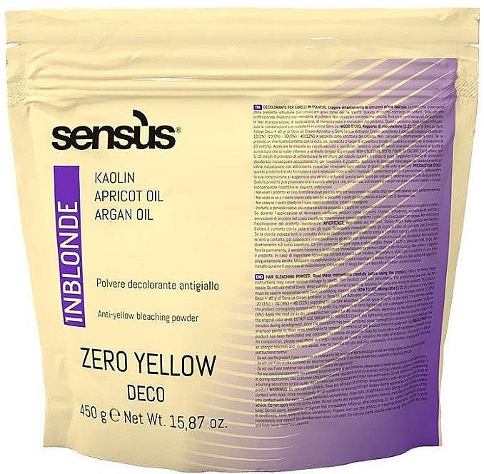 Порошок для осветления волос с антижелтым эффектом - Sensus Inblonde Zero Yellow Deco — фото N1