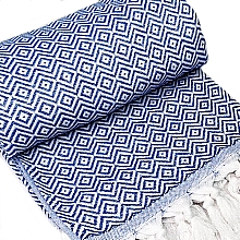 Жаккардовое полотенце для хаммама, хлопок, синее - Yeye — фото N1
