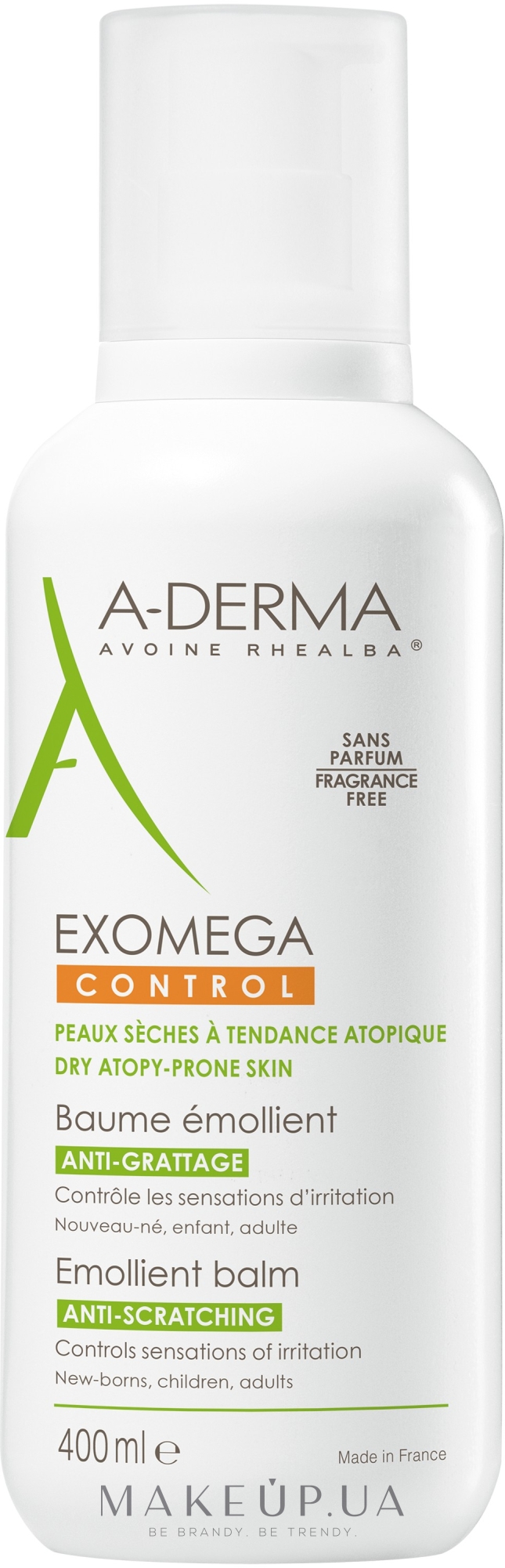 Смягчающий бальзам для тела с дозатором - A-Derma Exomega Control Emollient Balm Anti-Scratching — фото 400ml