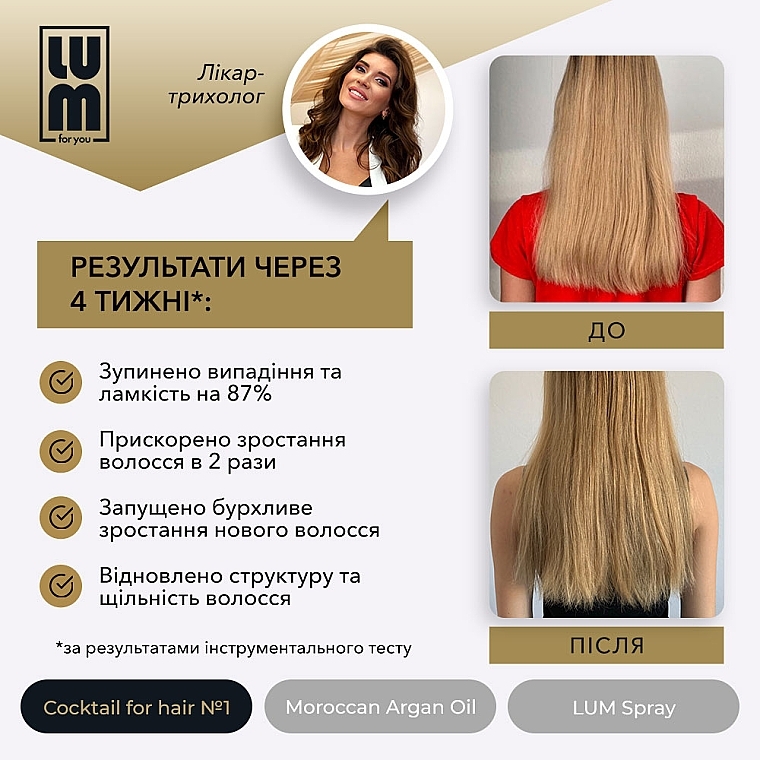 Набор "Полноценный курс восстановления до 3 месяцев" - LUM (oil/50ml + hair/coc/2x50ml + spray/120ml) — фото N9