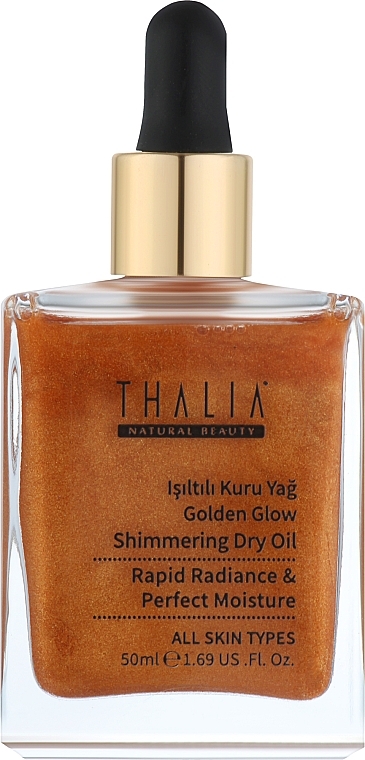 Суха олія для обличчя, тіла та волосся з шимером - Thalia Golden Glow Shimmering Dry Oil — фото N1