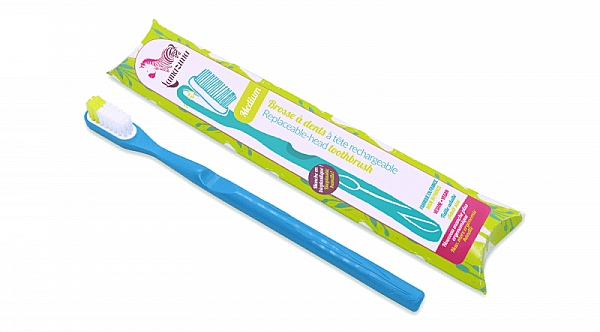 Зубная щетка из биопластика со сменной головкой, мягкая, голубая - Lamazuna Toothbrush — фото N1
