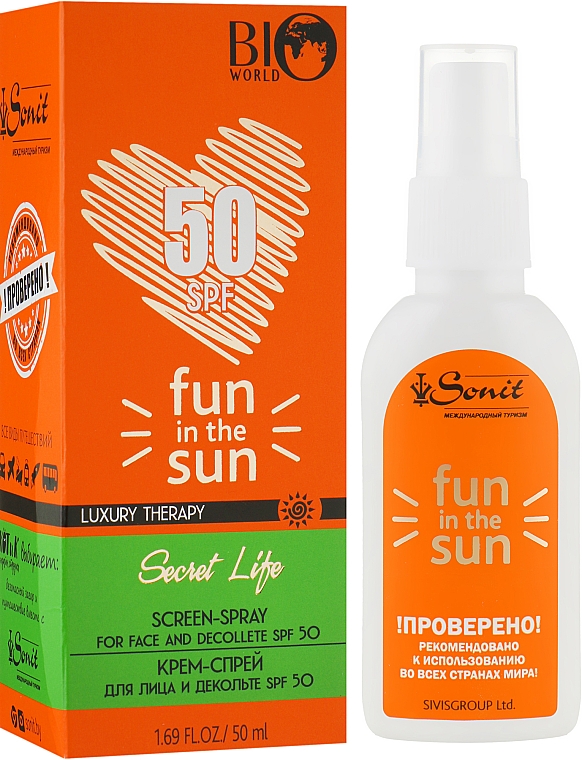 Крем-спрей для лица и зоны декольте - Bio World Secret Life For Face And Decollete Screen-Spray SPF 50