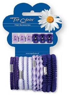Набір заколок і резинок для волосся 28137, 6+12 шт., фіолетові - Top Choice — фото N1