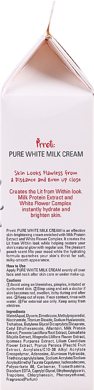 Зволожувальний крем для освітлення обличчя на основі молочних протеїнів - Prreti Pure White Milk Cream — фото N6