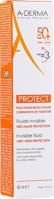 Солнцезащитный флюид SPF 50+ - A-Derma Protect Invisible Fluid Very High Protection — фото N2