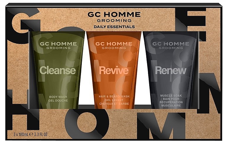 Набор - Grace Cole GC Homme Grooming Daily Essentials (sh/gel/100ml + h/wash/100ml + muscle/soak/100ml)  — фото N1