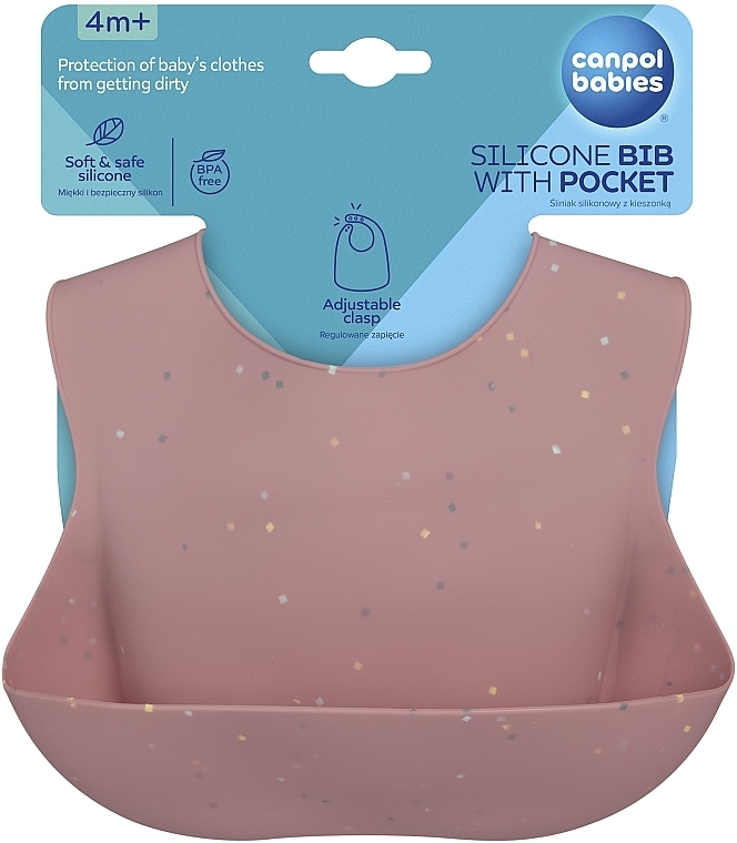 Слинявчик силіконовий із кишенею "Dots", рожевий - Canpol Babies — фото N2