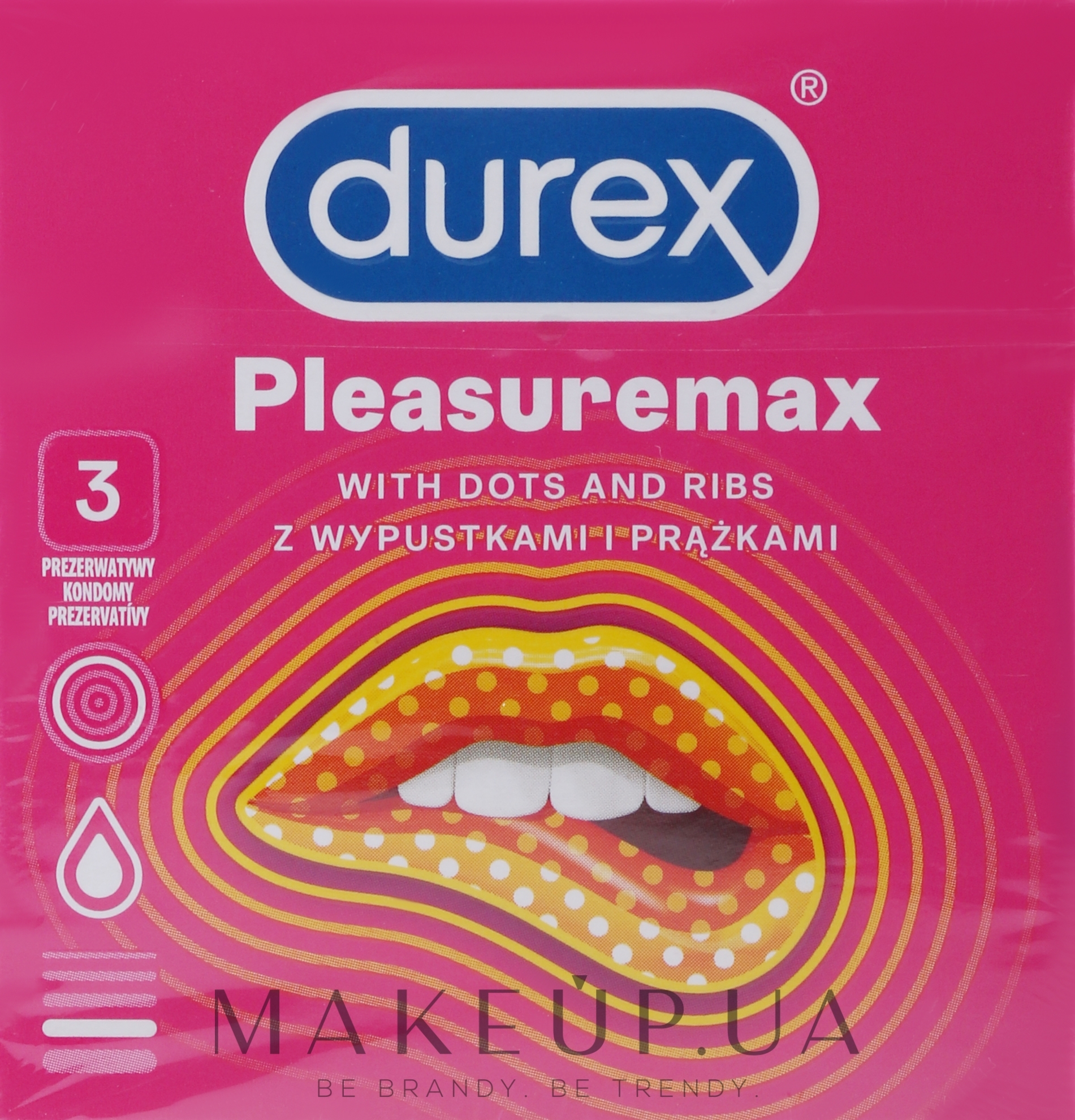 Презервативи латексні з силіконовою змазкою з ребрами та крапками, 3 шт - Durex Pleasuremax — фото 3шт