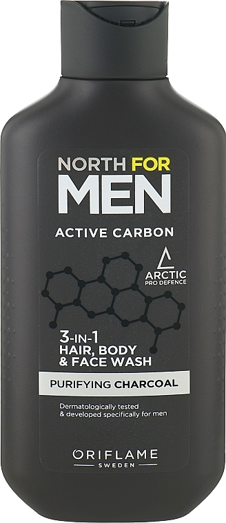 Шампунь и гель для душа 3в1 - Oriflame North For Men Active Carbon 3in1 Hair, Body & Face Wash — фото N1