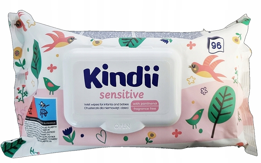 Детские влажные салфетки, 96 шт. - Kindii Sensitive Wipes For Infans And Babies — фото N1