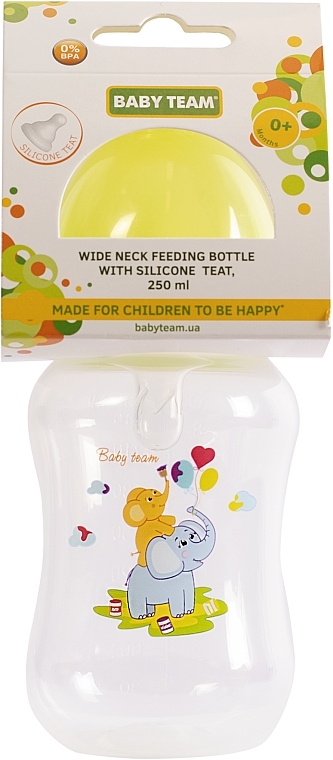 Бутылочка для кормления с широким горлом и силиконовой соской, 250 мл, 0+, зеленая - Baby Team — фото N1