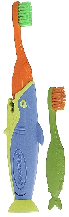 Дитяча зубна щітка "Акула № 2", помаранчева, салатова - Pierrot Kids Sharky Soft — фото N2