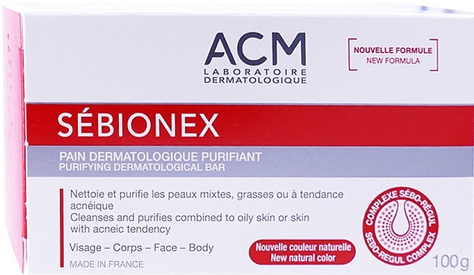 Дерматологічне мило для обличчя й тіла - ACM Laboratoires Sebionex Pain Dermatologique Purifiant Bar — фото N1