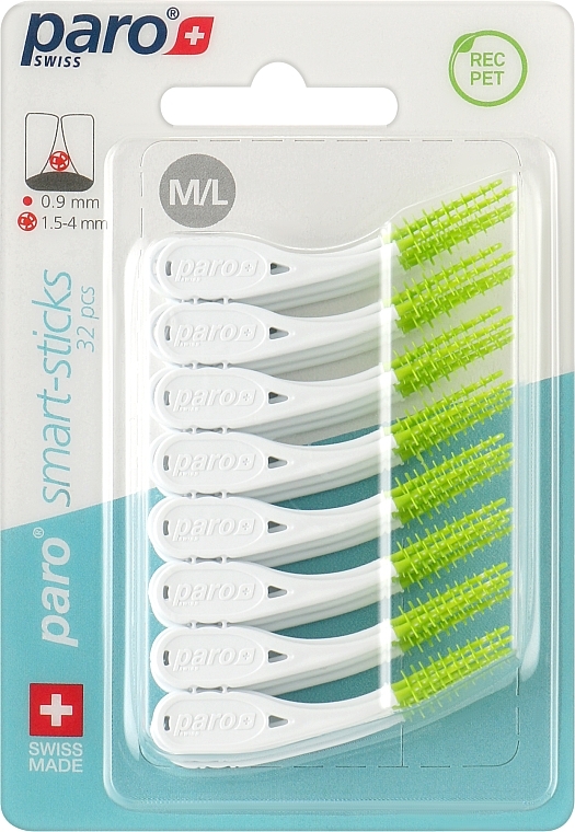 Безметалеві міжзубні щітки, розмір M/L, 1.5/3.8 мм, зелені - Paro Swiss Smart-Sticks — фото N1