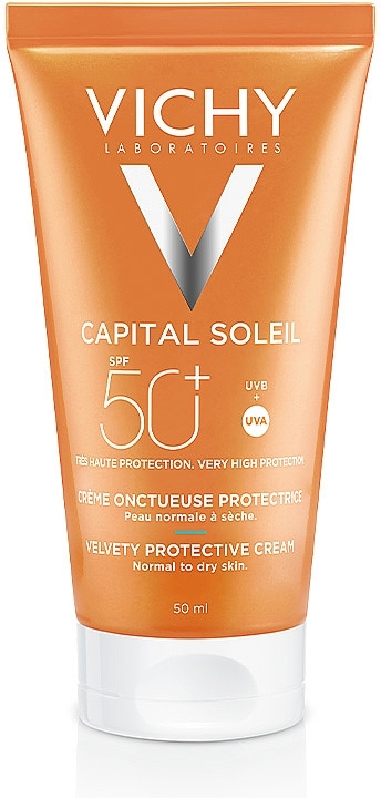 Сонцезахисний крем для обличчя потрійної дії SPF 50 - Vichy Capital Soleil Velvety Cream SPF50 — фото N1