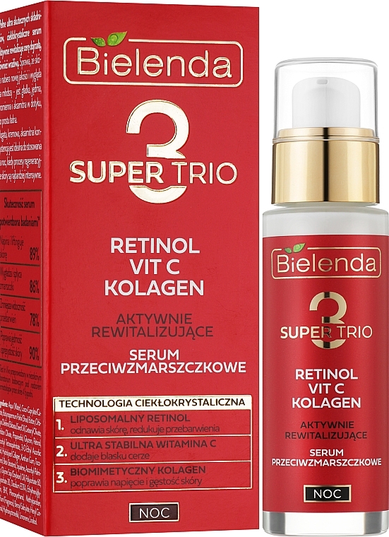 Нічна сироватка для обличчя проти зморщок - Bielenda Super Trio Retinol Vit C Kolagen — фото N2