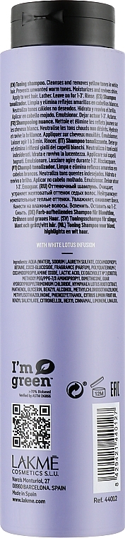 Тонувальний шампунь для нейтралізації жовтого відтінку волосся - Lakme Teknia White Silver Shampoo — фото N3