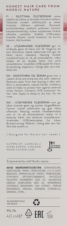 Разглаживающая масло-сыворотка для волос "Блеск и сияние" - Cutrin Ainoa Color Oil Serum — фото N3