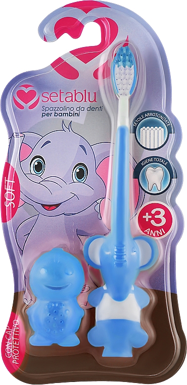 Детская зубная щетка с защитным чехлом "Слон", синяя - Setablu Baby Soft Elefant Toothbrush — фото N1
