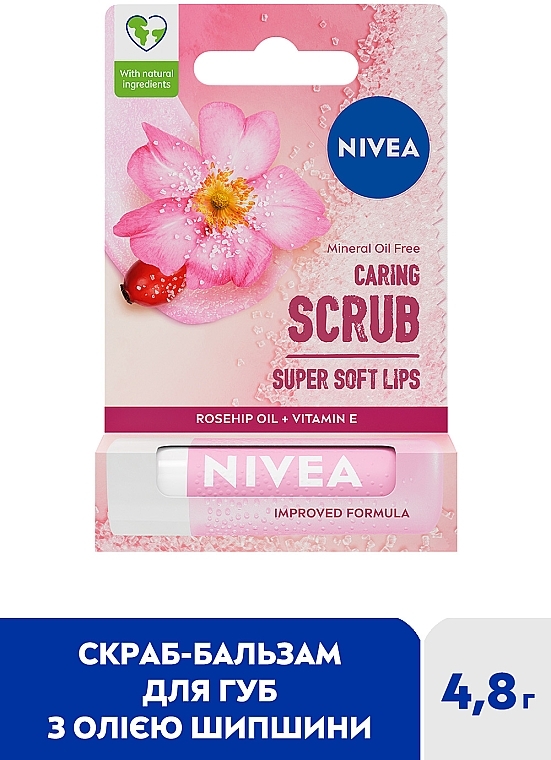 Скраб-бальзам для губ с маслом шиповника - NIVEA Caring Scrub Super Soft Lips Rosehip Oil + Vitamin E — фото N2