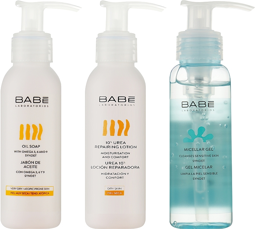 Набор для лица и тела "Очищение и увлажнение" - Babe Laboratorios (mic/gel/90ml + lot/100ml + soap/100ml + bag) — фото N2