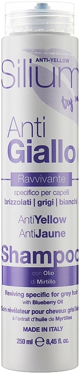 Шампунь для нейтралізації жовтизни сивого та фарбованого у відтінки блонд волосся - Silium Anti-Yellow Shampoo — фото N1