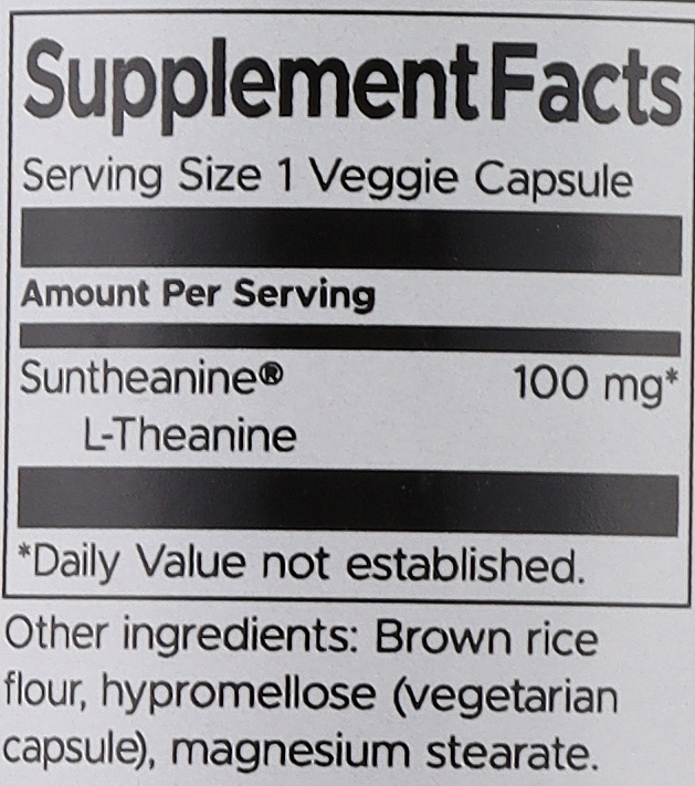 Пищевая добавка "L-Тианин", 100 мг, 60 капсул - Swanson Suntheanine L-Theanine — фото N3