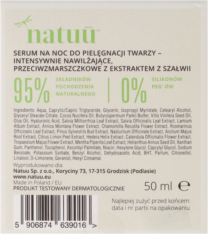 Нічна сироватка для обличчя з екстрактом шавлії - Natuu Smooth & Lift Night Face Serum — фото N3