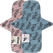 Багаторазова прокладка для менструації "Flannel", нормал, 2 краплі, листя акації на рожевому, листя акації на сіро-синьому - Ecotim For Girls — фото N1