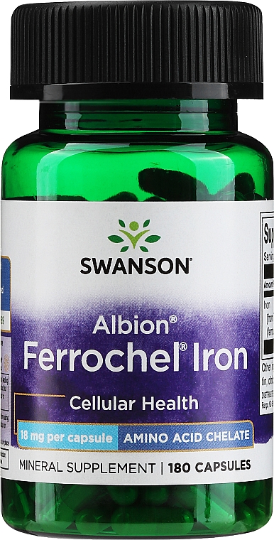 Харчова добавка "Хелатне феррохелеве залізо", 18 мг - Swanson Albion Chelated Ferrochel Iron — фото N1