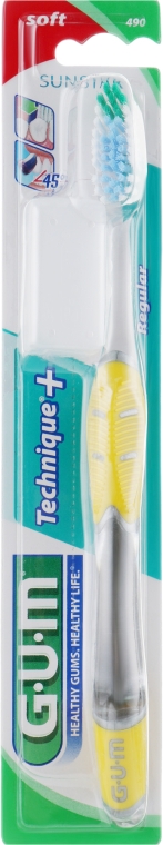 Зубна щітка "Technique+", м'яка, жовта - G.U.M Soft Regular Toothbrush — фото N1