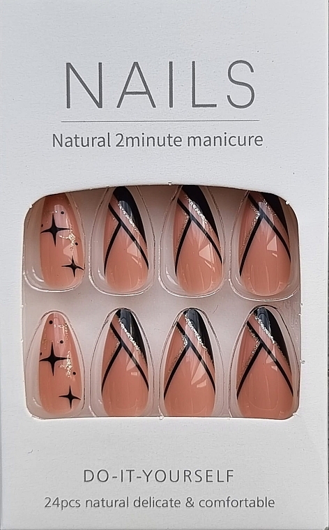 Накладні нігті з акцентами зірок, 24 шт. - Deni Carte Nails Natural 2 Minutes Manicure — фото N1