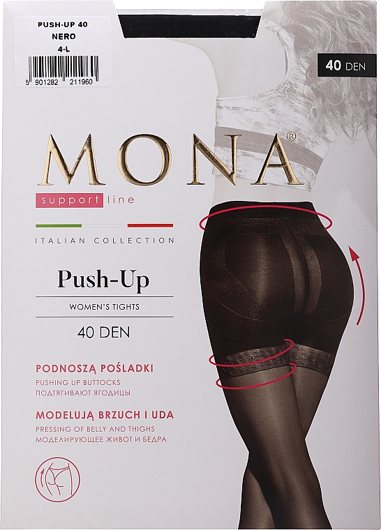 Колготки для женщин "Push-Up" 40 Den, nero - MONA — фото N1