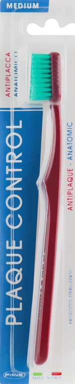 Зубна щітка "Контроль нальоту" середня, бордова - Piave Toothbrush Medium — фото N1