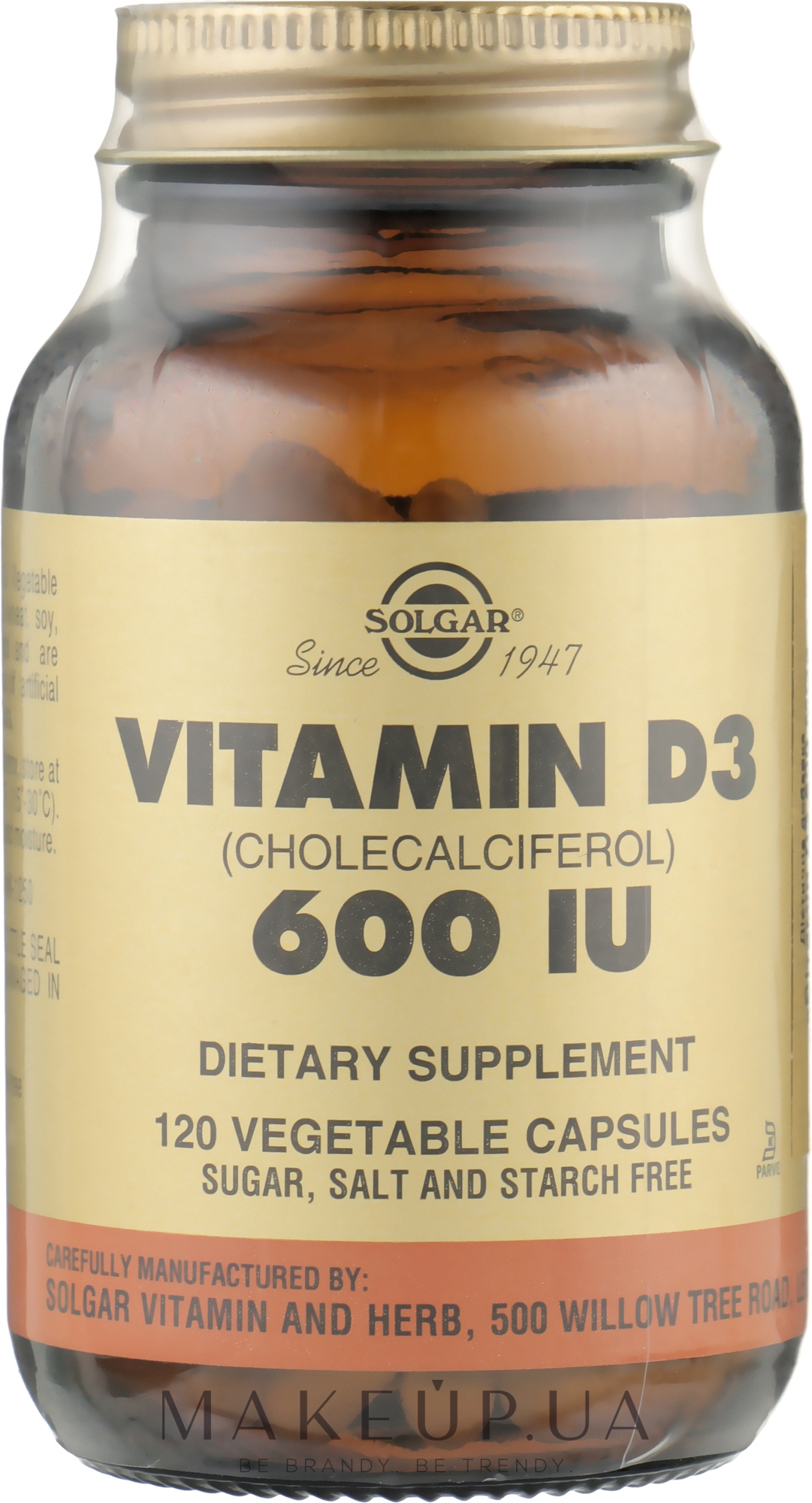 Пищевая добавка "Витамин D3 600", капсулы - Solgar — фото 120шт