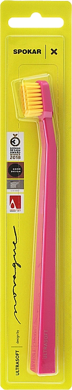 Зубная щетка "X", ультрамягкая, розово-желтая - Spokar X — фото N1