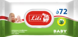 Парфумерія, косметика Вологі серветки з екстрактом алое вера, упаковка з пластиковою кришкою, для дітей, 72 шт. - Lili