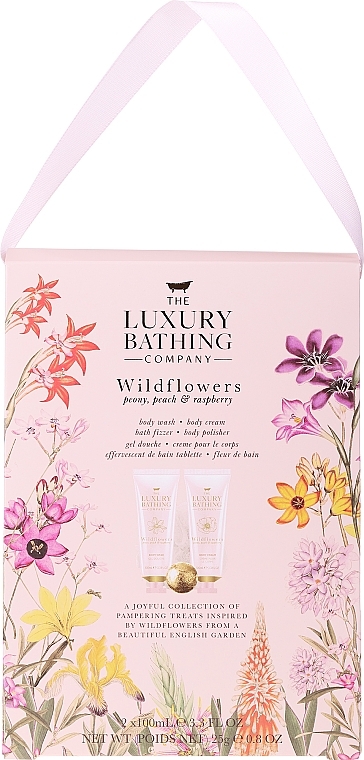 Набор - Grace Cole The Luxury Bathing Company Wildflowers (b/cr/100ml + b/wash/100ml + b/polisher/1pc + bath fizzer/25g) — фото N1