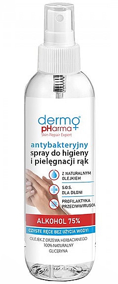 Антибактеріальний спрей для догляду та гігієни рук - Dermo Pharma Antibacterial Spray Alkohol 75% — фото N2