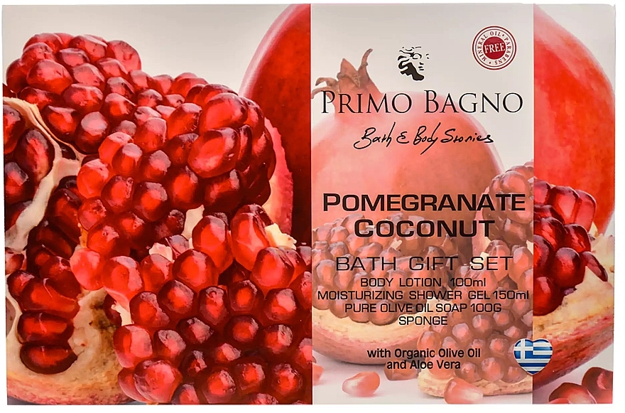 Набор - Primo Bagno Pomegranate Coconut Bath Gift Set (b/lot/100ml + sh/gel/150ml + soap/100g + sponge/1pcs) — фото N1