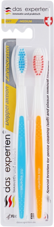 Набір зубних щіток, блакитна + помаранчева - Das Experten Toothbrush — фото N1