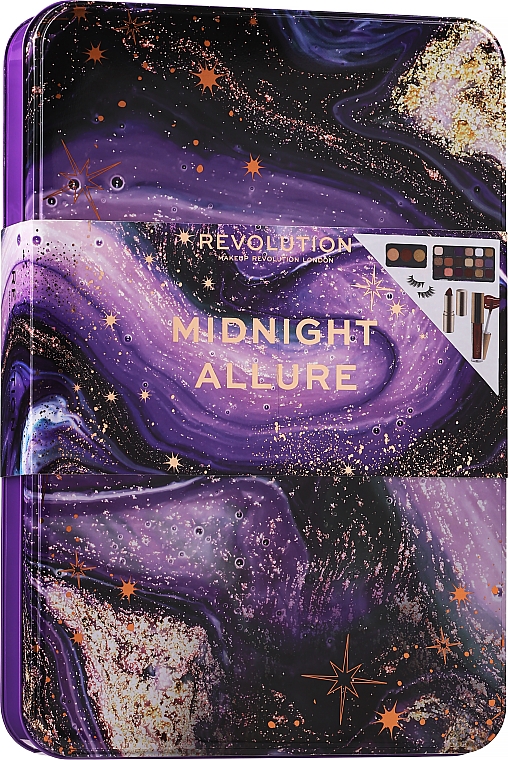 Набір - Makeup Revolution Midnight Allure Gift Set (palette/19.8g + palette/6.6g + lipstick/3.6g + l/gloss/2ml + lash) — фото N1