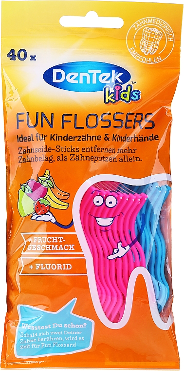 Детская зубочистка с ниткой, с ароматом фруктов, розовые и голубые - DenTek Kids Fruit Fun Flossers — фото N1