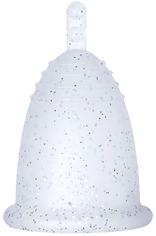 Менструальная чаша с ножкой, размер L, серебряный глиттер - MeLuna Soft Menstrual Cup Stem — фото N1